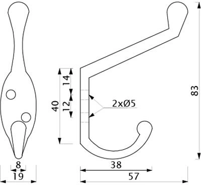 Крючок меб. двухрожковый мет. VIOL хром матовый AKS - фото 2