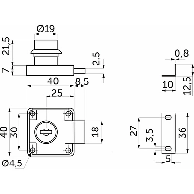 Замок для распашной двери механический 138, увеличенная планка, черный, AKS - фото 2