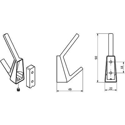 Крючок меб. двухрожковый мет. SENT черный матовый AKS - фото 2