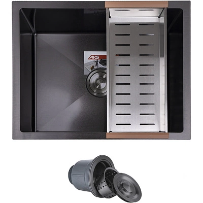 Мойка н/сталь, прямоугольная одночашевая, 570*460мм, черный, универсальная, AKS (3,2мм) - фото 1