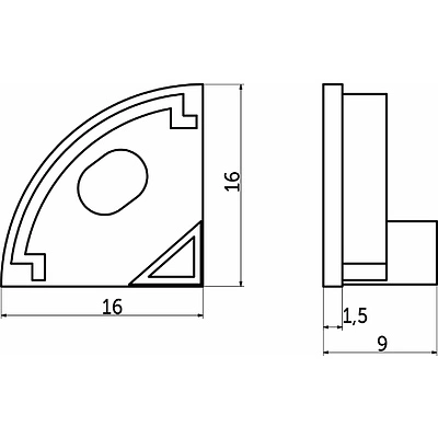 Заглушка к алюминиевому профилю ORION-1616C, форма четверть круга, цвет черный, AKS - фото 2