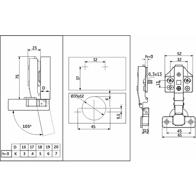 Петля накладная с доводчиком 45мм h0 clip-on PRIME by AKS 3D (еврошурупы, заглушки) (упак. = 2 шт.) - фото 2