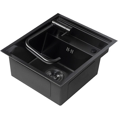 Мойка н/сталь, прямоугольная одночашевая со смесителем, 400*500мм, соты графит, PVD, универсальная, AKS (3,2мм) - фото 3