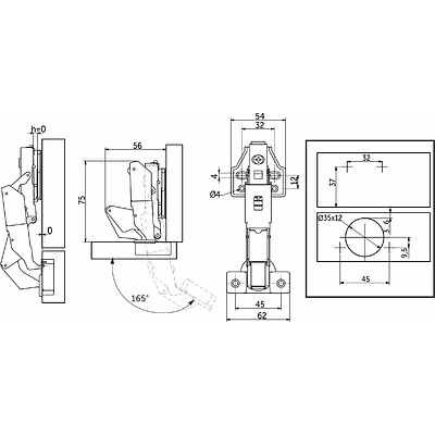 Петля 165° накладная с доводчиком 45мм h0 clip-on AKS 0-е вхождение - фото 2