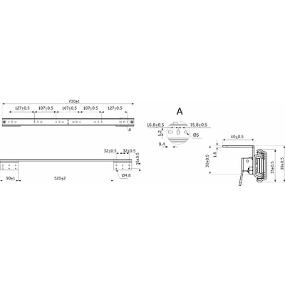 Механизм для раздвижных столов внутренний синхронный со стопором L-700 мм AKS - фото 2