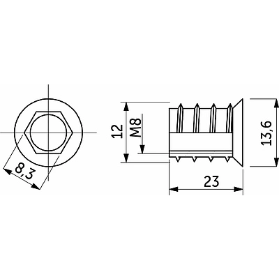 Гайка Rampa М8*12*24 с шестигран. углублением с буртиком (уп/10 шт) AKS - фото 2