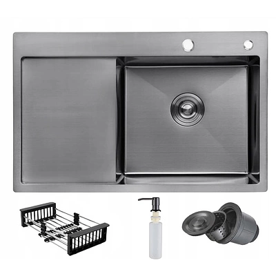 Мойка н/сталь, прямоугольная одночашевая, 780*490мм, графит, мойка справа, врезная на/вровень столешнице, PL (3,2мм) - фото 1