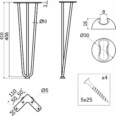 Опора меб. FLASH h410, слоновая кость AKS - фото 2