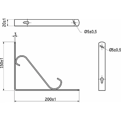Полкодержатель мет. SONATA 200*150*20*3, черный AKS - фото 2