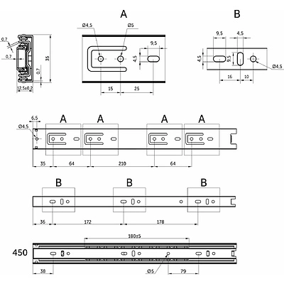 Направляющая шариковая L-450 h=35 AKS C - фото 2