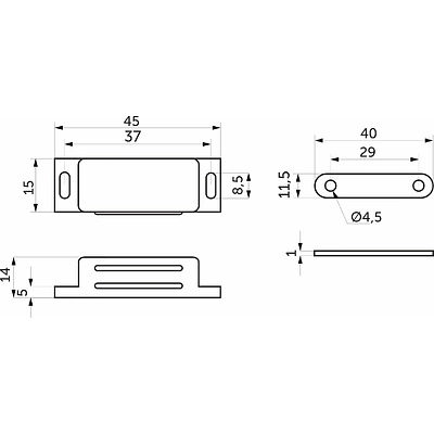 Защелка магнитная мебельная малая AKS белая (присадка планки-29мм) - фото 2