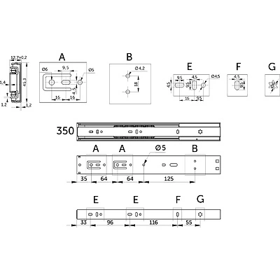 Направляющая шариковая L-350 h=45 PRIME by AKS SOFT CLOSE A черный - фото 2
