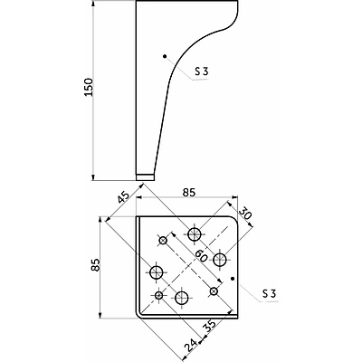 Опора меб. мет. STELLAR h150 угловая матовое золото AKS - фото 2