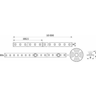 Лента светодиодная SPI ("Бегущий огонь") - 12W/m, 24V, 8мм, 2835, 126 д/м, IP20, холодный белый (6000K) - 10м, AKS - фото 2