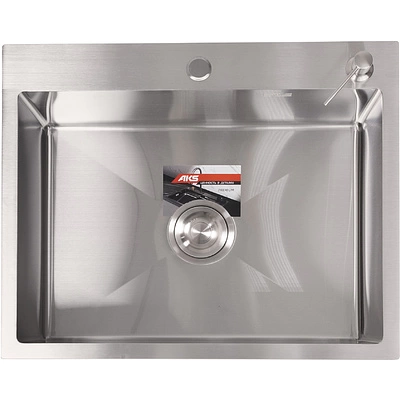 Мойка н/сталь, прямоугольная одночашевая, 600*500мм, сатин, PVD, врезн на столешницу, AKS (3,2мм) - фото 1
