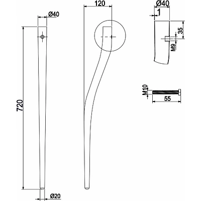 Опора меб. гнутая d40 h720 с гайкой, хром AKS - фото 2