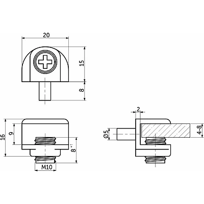 Полкодержатель для стекла регулируемый под сверление мет. MV-09 хром AKS - фото 2