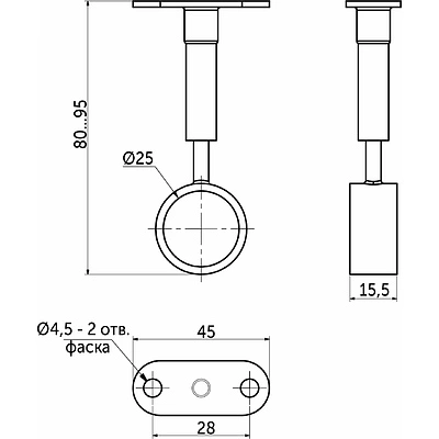 Держатель дистанционный проходной трубы d25 (936) с регуляцией, хром AKS - фото 3