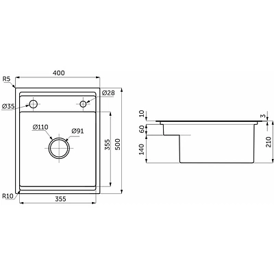 Мойка н/сталь, прямоугольная одночашевая со смесителем, 400*500мм, соты графит, PVD, универсальная, AKS (3,2мм) - фото 2