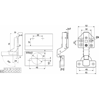 Петля внутренняя с доводчиком 45мм h0 clip-on PRIME by AKS 3D (саморезы, заглушки) (упак. = 2 шт.) - фото 2