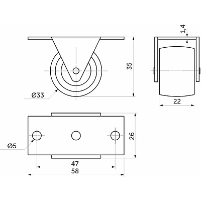 Ролик меб. с рез.ободом d33 h35 прямоходящий, серый РП - фото 2