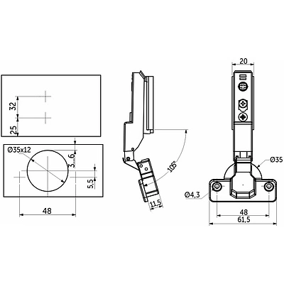 Петля полунакладная с доводчиком 48мм h0 clip-on AKS PLUS 3D узкая (саморезы, заглушки) - фото 2
