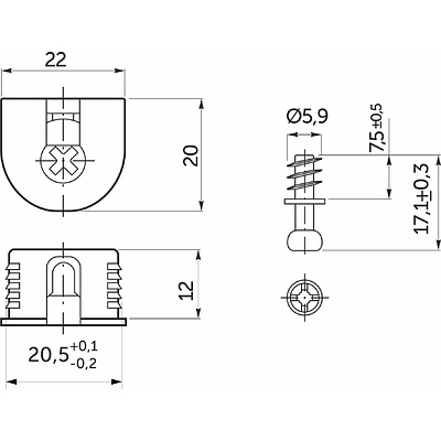 Эксцентриковая стяжка быстрого монтажа 20 мм металлический корпус + шток 6*8мм (уп./50 шт.) AKS - фото 2