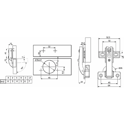 Петля под фальшпанель 90° с пружиной 45мм h2 slide-on AKS - фото 2