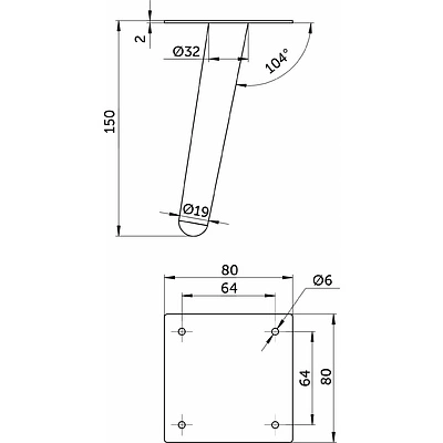 Опора меб. конусная h150 наклонная, черный AKS - фото 2