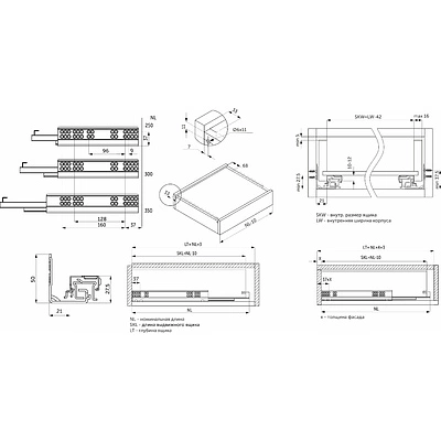 Направляющая скрытого монтажа L-500 с доводчиком ДСП до16mm с замками PRIME by AKS 3D полное выдвижение - фото 2