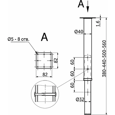 Опора меб. телескоп2 d32/40 h380-440-500-560, белый AKS - фото 2
