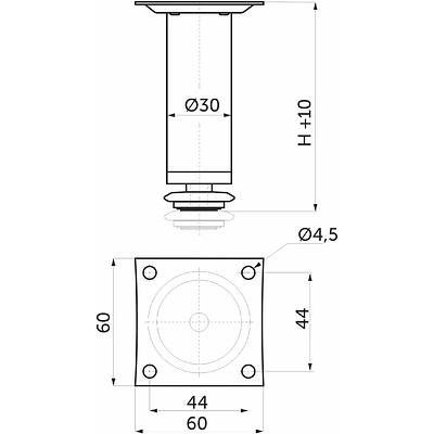 Опора меб. мет. D-100 h100 d30 с регул. хром AKS - фото 2