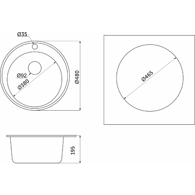 Мойка кварцевая, круглая, ST-4802, D 480, черный, Granula - фото 2
