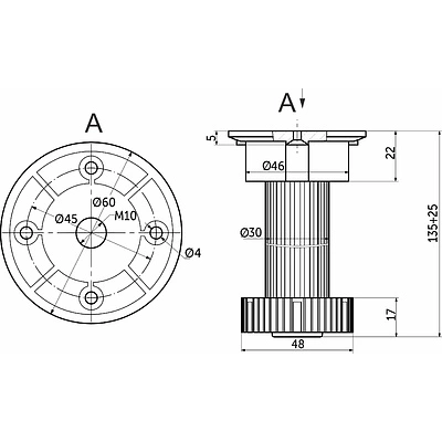 Опора кухонная пласт. h150 трехсоставная под короткий саморез, черный (1 упак. = 200 шт.) РБ - фото 2
