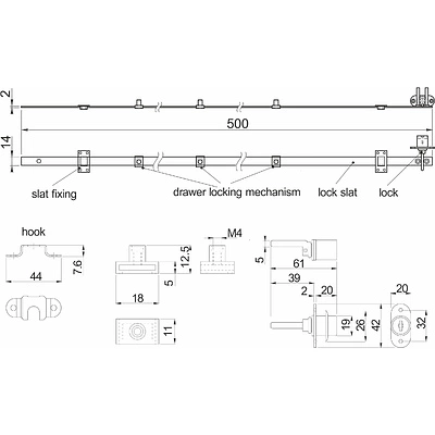 Замок для выдвижных 3-х ящиков механический центральный 288/500, черный, AKS - фото 2