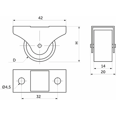 Ролик меб. с рез.ободом d25 h28 прямоходящий серый AKS - фото 2