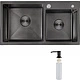 Мойка н/сталь, прямоугольная двухчашевая, 780*430мм, глянец черный, PVD, мойка справа, врезн на/вровень столешнице, AKS (3,2мм) - фото 1