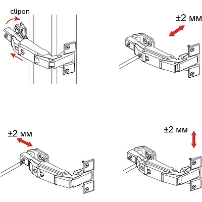 Петля 165° накладная с доводчиком 45мм h0 clip-on AKS PLUS 3D (саморезы, заглушки) 0-е вхождение - фото 6