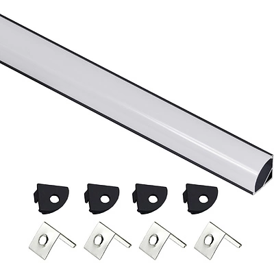 Профиль алюминиевый угловой ORION-1616C с экраном, круглый экран, цвет черный, 2м, AKS (в комплекте 4 заглушки и 4 крепления) - фото 3