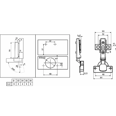 Петля накладная с доводчиком 48мм h2 clip-on GRIDLI - фото 2