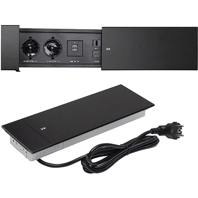 Выдвижной удлинитель Hollander, 2 розетки, 2xUSB, HDMI, LAN, черный AKS - фото 1