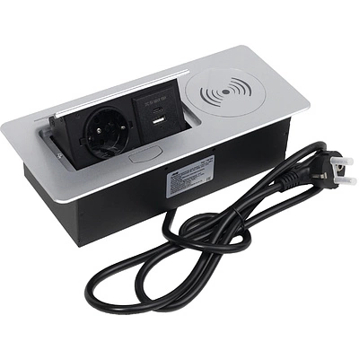 Выдвижной удлинитель Nova 5, 1 розетка, USB A + C, беспроводная зарядка, алюминий, AKS - фото 3