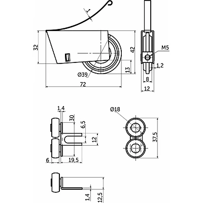 Комплект роликов SENATOR закрытый для 1 раздвижной двери AKS PLUS 80 кг усиленные верхний подшипник - фото 2