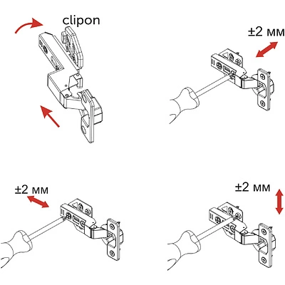 Петля внутренняя с доводчиком 45мм h0 clip-on AKS PLUS 3D (саморезы, заглушки) - фото 5