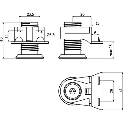 Опора меб. мет. INTEGRATO G h25 с регул., врезная цинк+черный AKS - фото 2