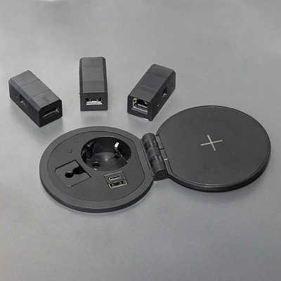 Выдвижной удлинитель AKS Locus Wireless 5W, 1-розетка, USB-A+C, черный - фото 5