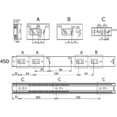 Направляющая шариковая L-450 h=45 PRIME by AKS A - фото 2