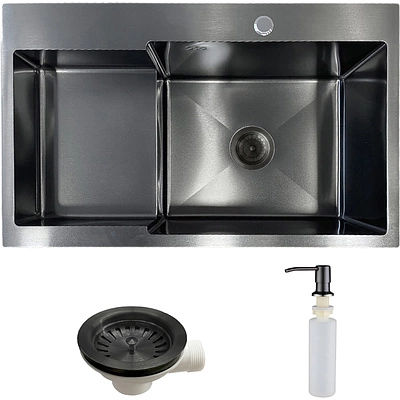 Мойка н/сталь, прямоугольная одночашевая, 780*480мм, графит, PVD покрытие, мойка справа, врезн на/вровень столешнице, AKS (3,2мм) - фото 1