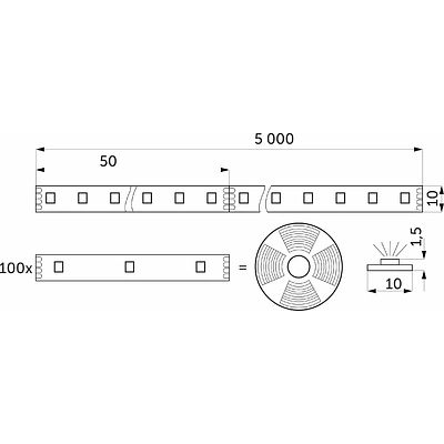 Лента светодиодная RGB - 10W/m, 12V, 10мм, 5050, 60 д/м, IP20, цветная - 5м, AKS - фото 2