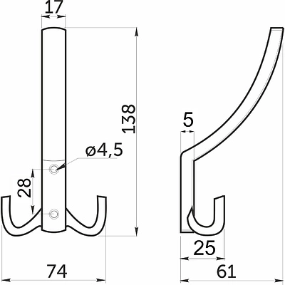 Крючок меб. трехрожковый мет. WP14 черный AKS - фото 3